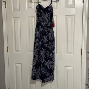 Navy and lavender floral jumpsuit with pockets